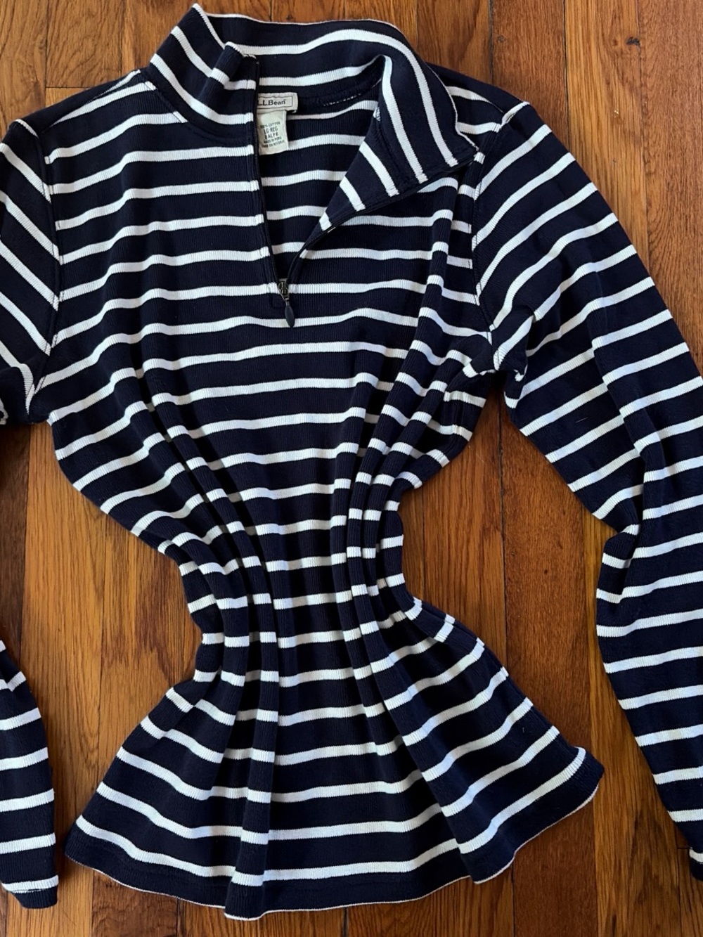 L.L. Bean Navy and White Striped Half-Zip Pullover Sweater